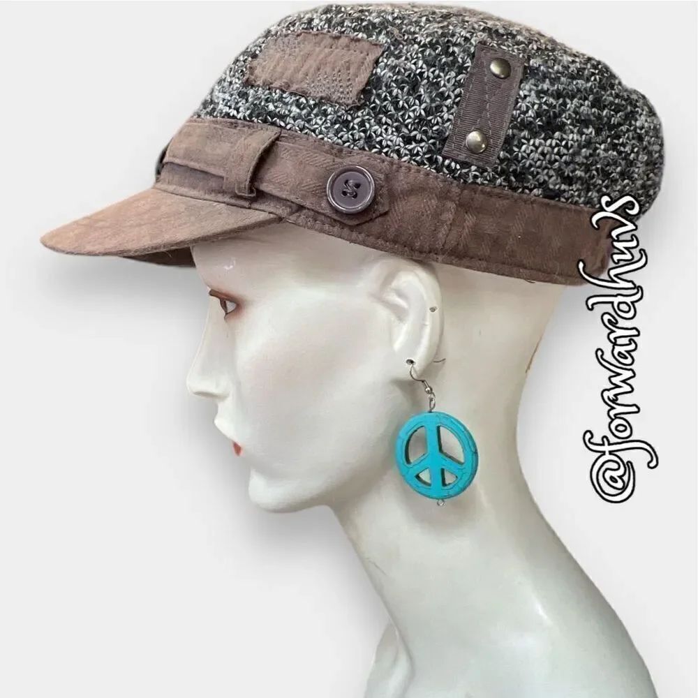 Faux Turquoise Peace Sign Dangle Earrings on Silver Tone Hooks